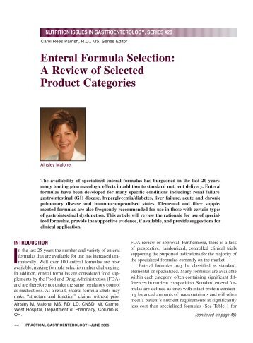 Enteral Formula Selection: A Review of Selected Product Categories