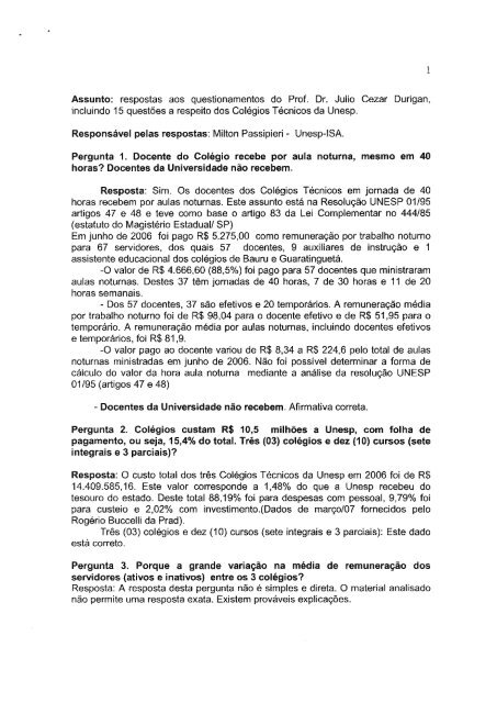 respostas aos questionamentos do Prof. Dr. Julio Cezar ... - Unesp