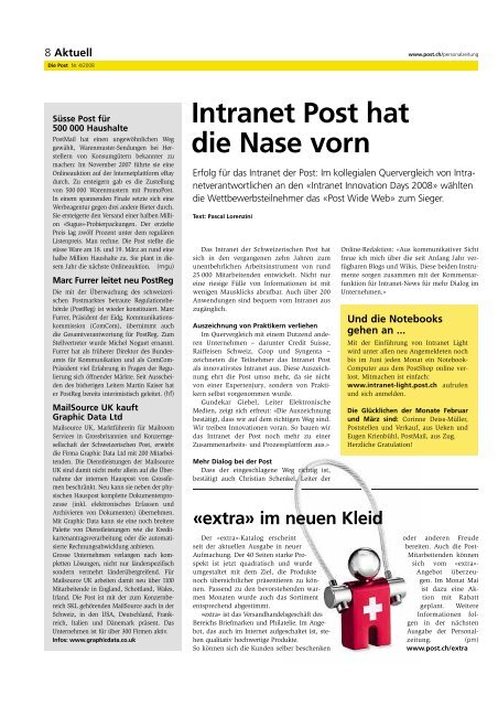 «Die Post» - Personalzeitung - Die Schweizerische Post