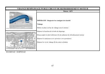 vidange remplissage purge circuit de refroidissement moteur