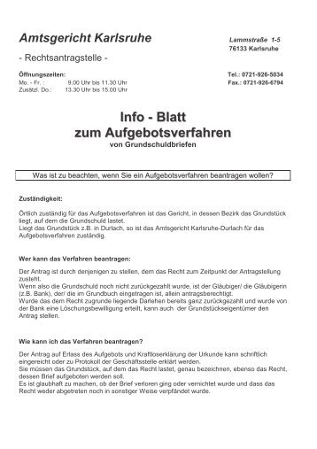 Info - Blatt zum Aufgebotsverfahren - Justiz Baden-Württemberg