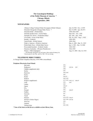 The Genealogical Holdings of the Polish Museum of America ...