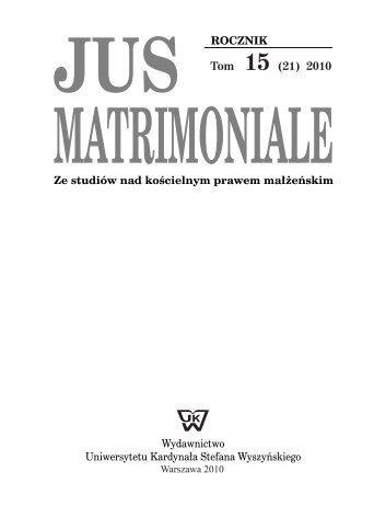 Ius Matrimoniale 15(21) - Wydział Prawa Kanonicznego UKSW