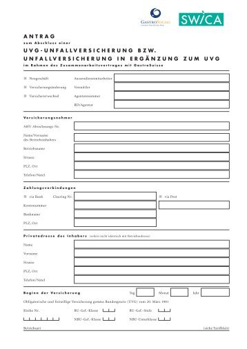 ANTRAG UVG-UNFALLVERSICHERUNG BZW - GastroSocial