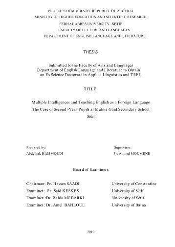 THESIS Submitted to the Faculty of Arts and - Université Ferhat ...