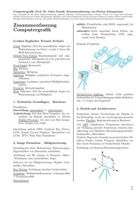 Zusammenfassung Computergrafik