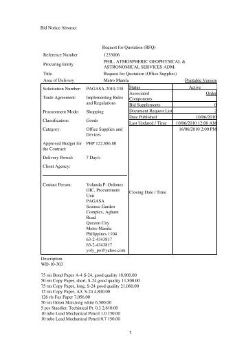 Bid Notice Abstract Request for Quotation (RFQ) Reference Number ...
