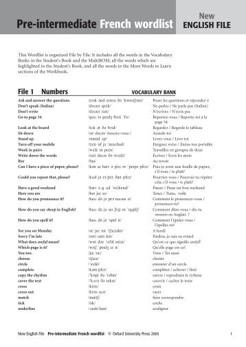 Pre-intermediate French wordlist - Espace d'échanges pédagogiques