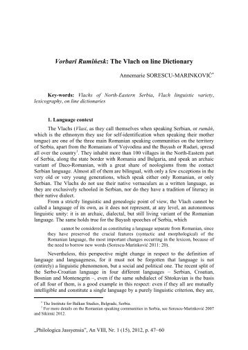 The Vlach on line Dictionary - Philologica Jassyensia