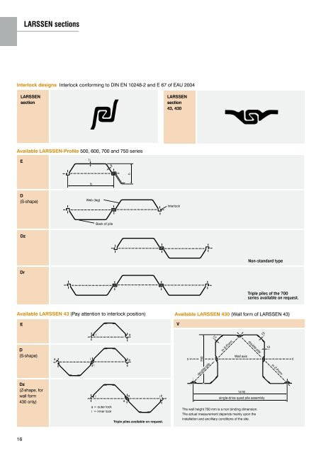 Product range sheet pile sections - Minex GEOTEHNIKA