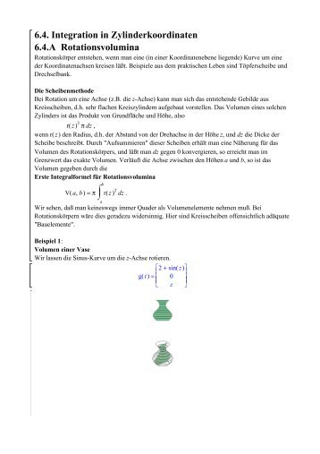 6.4. Integration in Zylinderkoordinaten 6.4.A Rotationsvolumina