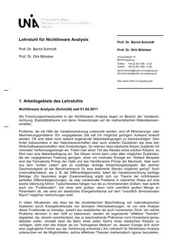 Lehrstuhl für Nichtlineare Analysis - am Institut für Mathematik der ...