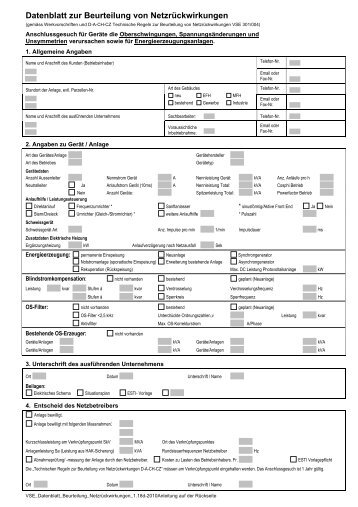 Datenblatt zur Beurteilung von Netzrückwirkungen