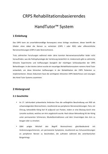 CRPS-Syndrom mit dem HandTutor - HandTutor SVG Rehasysteme