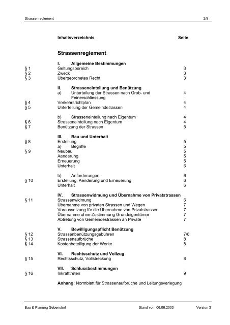 Strassen- reglement - Gemeinde Gebenstorf