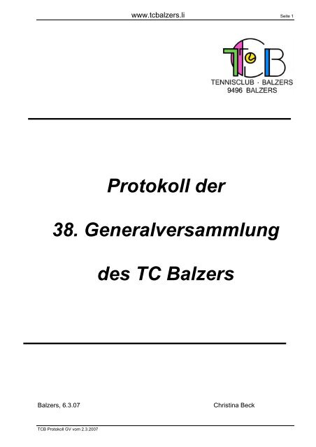 Protokoll der 38. Generalversammlung des TC Balzers