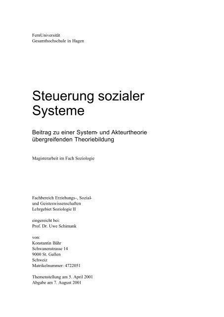 Steuerung sozialer Systeme - Konstantin Bähr