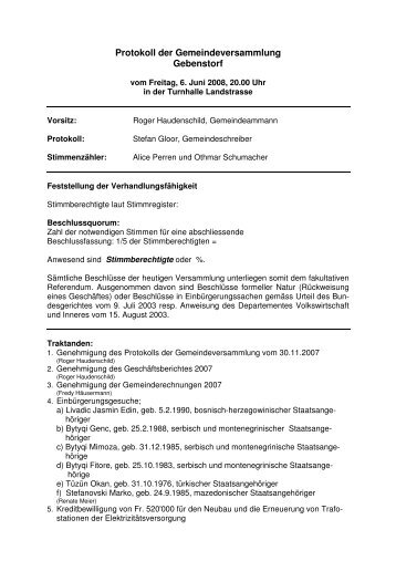 Protokoll der Gemeindeversammlung Gebenstorf - Gemeinde ...