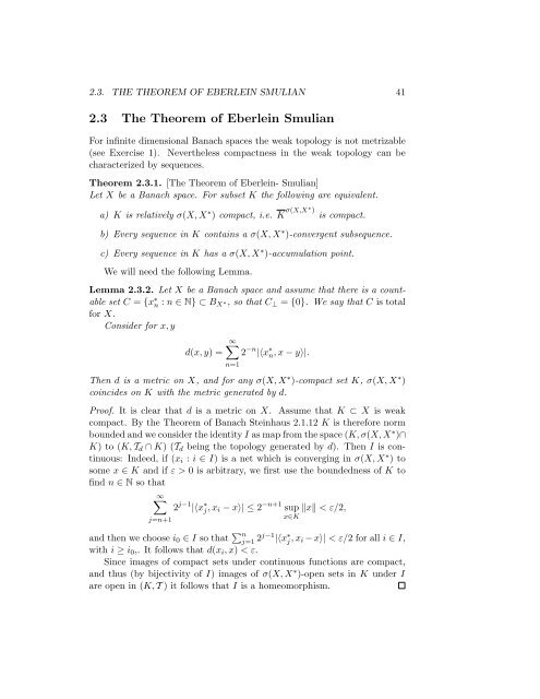 2.3 The Theorem of Eberlein Smulian