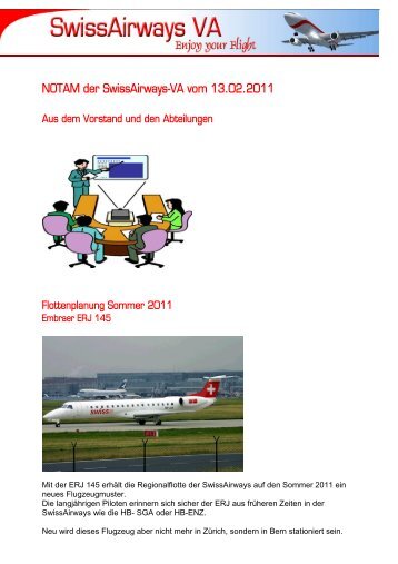 NOTAM der SwissAirways-VA vom 13.02.2011