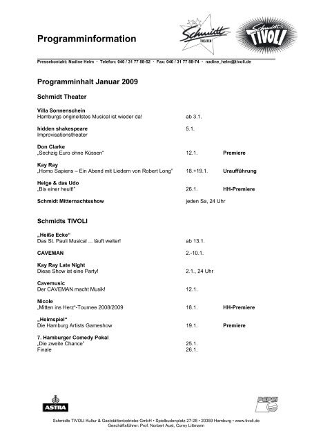 Programminformation - Schmidts Tivoli