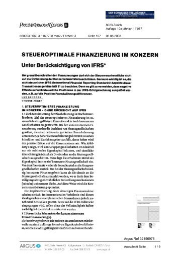 STEUEROPTIMALE FINANZIERUNG IM KONZERN - PwC