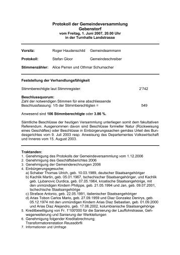 Protokoll der Gemeindeversammlung - Gemeinde Gebenstorf
