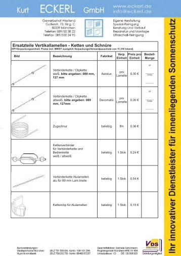 Ersatzteile Vertikallamellen - Ketten und Schnüre