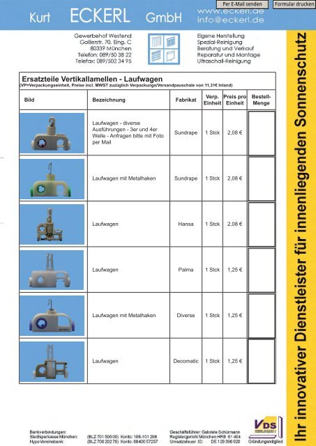 Ersatzteile Vertikallamellen - Laufwagen