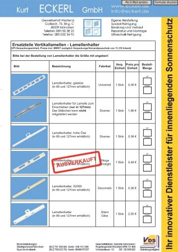 Ersatzteile Vertikallamellen - Lamellenhalter