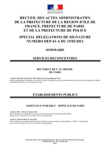 RECUEIL DES ACTES ADMINISTRATIFS - Préfecture de Paris et d ...