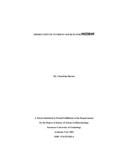 PRODUCTION Of NUTRIENT SOURCES FOR RHIZOBIUM