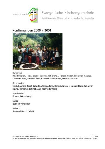 Bericht zum Konfirmandenjahrgang 2001 (PDF) - Evangelischen ...