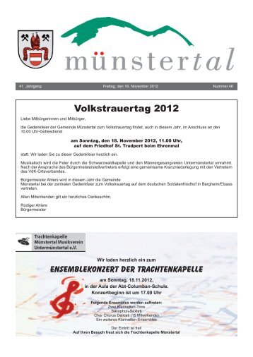 Ensemblekonzert der Trachtenkapelle - Münstertal