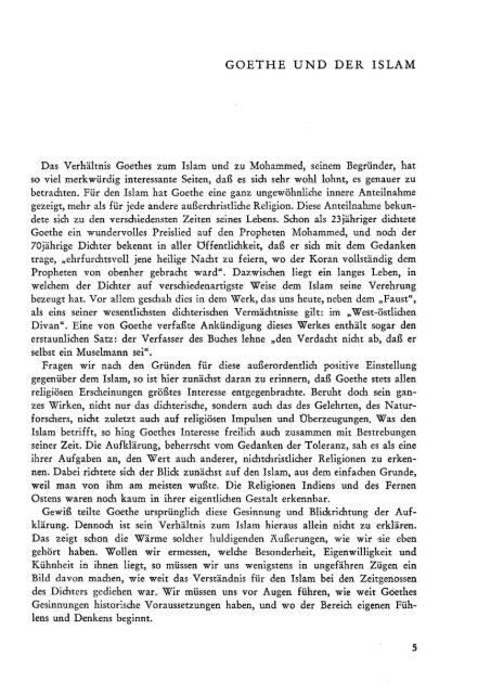 GOETHE UND DER ISLAM - von Katharina Mommsen