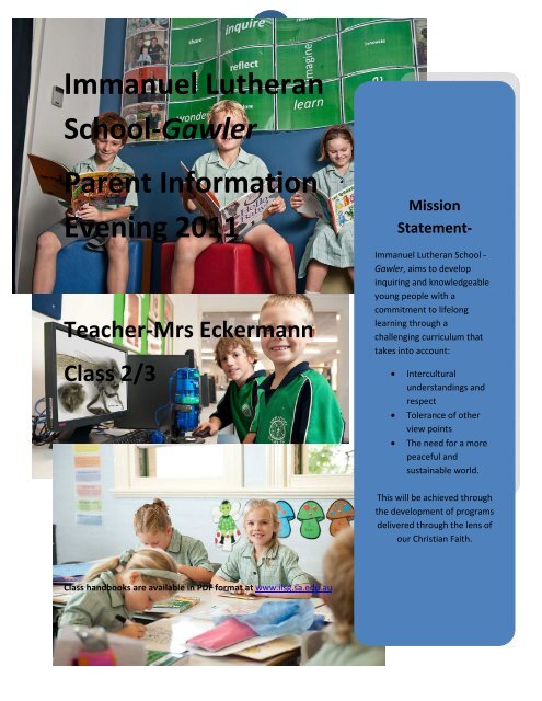 2-3 Handbook Eckermann - Immanuel Lutheran School, Gawler