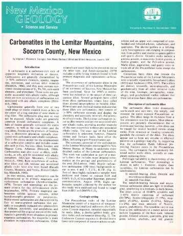 Carbonatites in the Lemitar Mountains, Socorro County, New