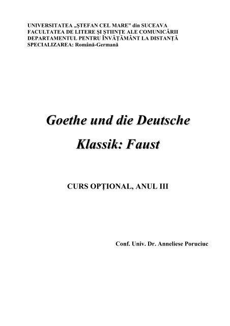 Goethe III-I+II - Facultatea de Litere şi Ştiinţe ale Comunicării