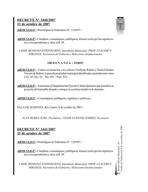 BOLETIN OFICIAL MUNICIPAL - Municipalidad de Rio Cuarto