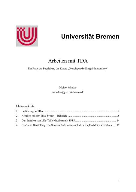 Skript Arbeiten Mit Tda Universitat Bremen