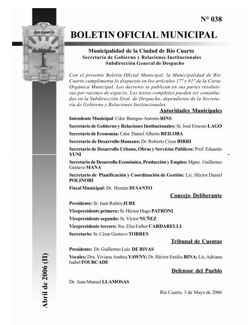 BOLETIN OFICIAL MUNICIPAL - Municipalidad de Rio Cuarto