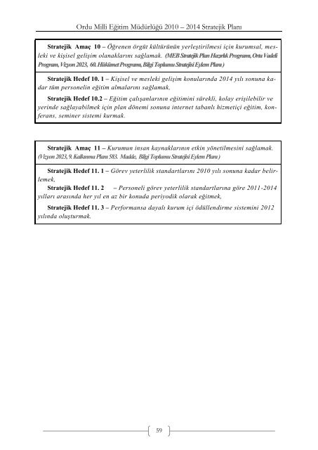 Stratejik Plan - Ordu Milli Eğitim Müdürlüğü - Milli Eğitim Bakanlığı
