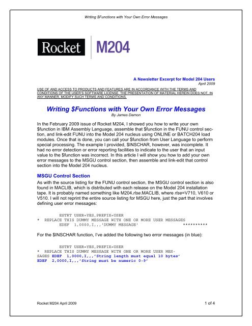Writing $Functions with Your Own Error Messages - Rocket Software