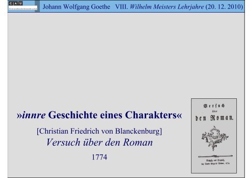 Johann Wolfgang Goethe VIII. Wilhelm Meisters Lehrjahre