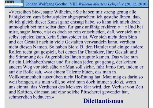 Johann Wolfgang Goethe VIII. Wilhelm Meisters Lehrjahre