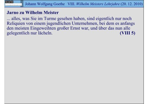 Johann Wolfgang Goethe VIII. Wilhelm Meisters Lehrjahre