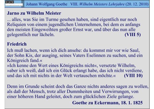 Johann Wolfgang Goethe VIII. Wilhelm Meisters Lehrjahre