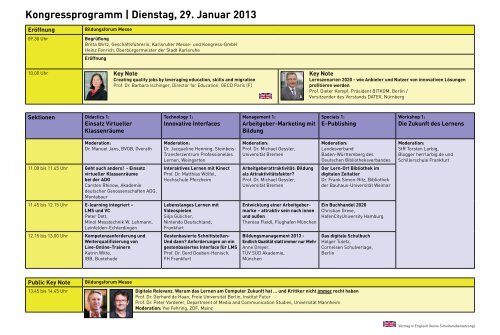 Kongressprogramm | Dienstag, 29. Januar 2013 - Learntec