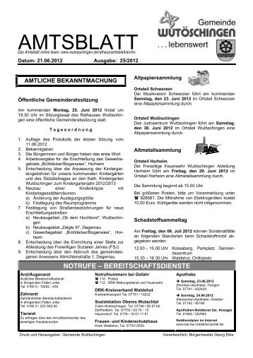 AMTSBLATT - Gemeinde Wutöschingen