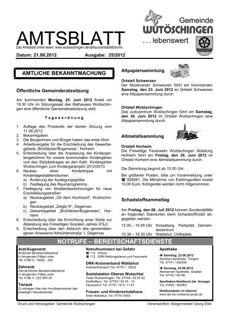 AMTSBLATT - Gemeinde Wutöschingen